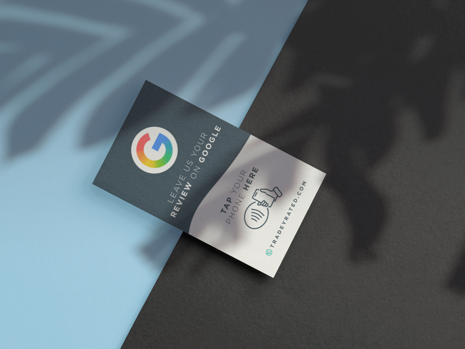 TradeyRated review cards — Leave us your review on Google, tap your phone here